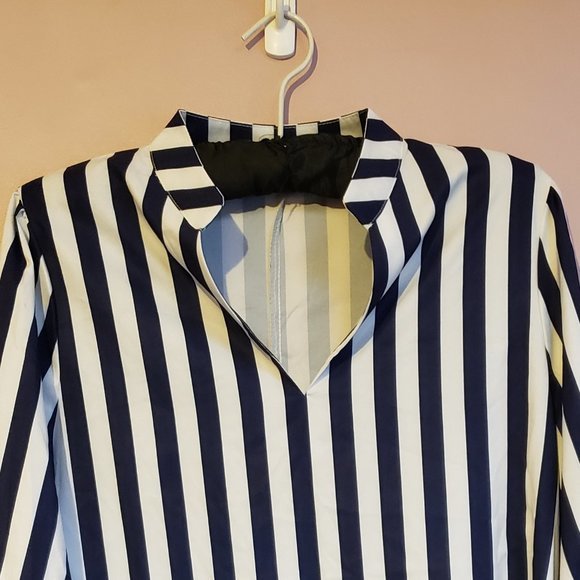 Shein Blue and White Striped Women's Size Medium Mao Collared Top - Gently Used. - Picture 4 of 6